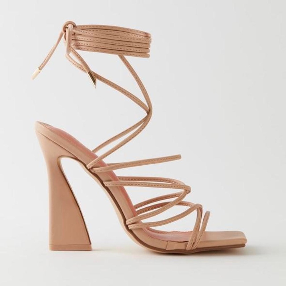 Oh Polly Blush Nude Lace-Up Strappy High Heel Sandals